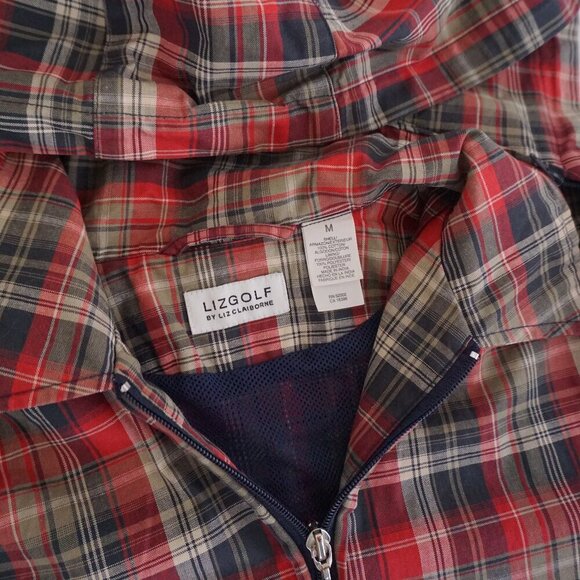 Liz Golf By Liz Claiborne Blue Red Plaid Tartan Quarter Zip Windbreaker Jacket M - Picture 10 of 10